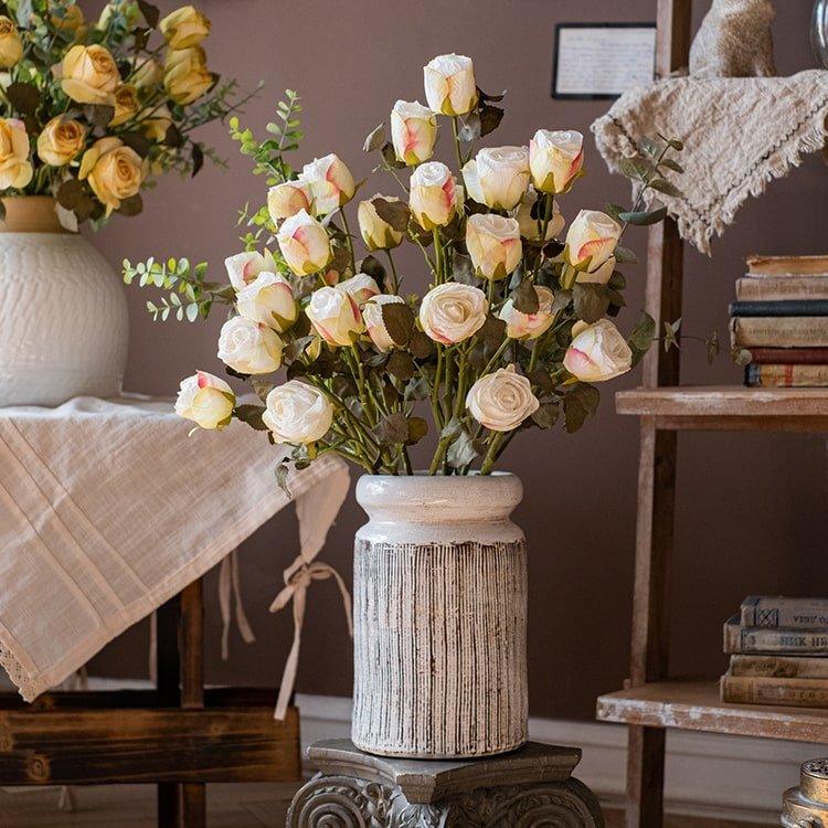 Artificial Faux Silk Flower Dry Rose Stem White or Yellow 23