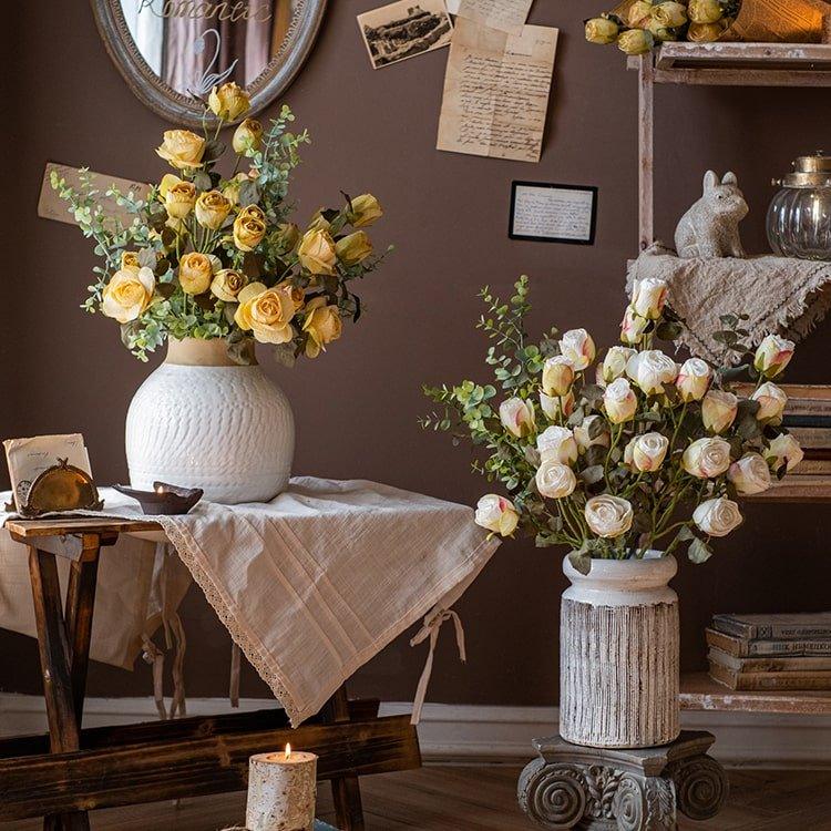 Artificial Faux Silk Flower Dry Rose Stem White or Yellow 23