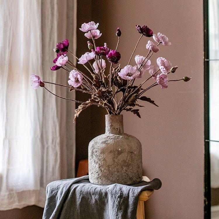 Faux Silk Rustic Poppy Flower Stem in Purple 23