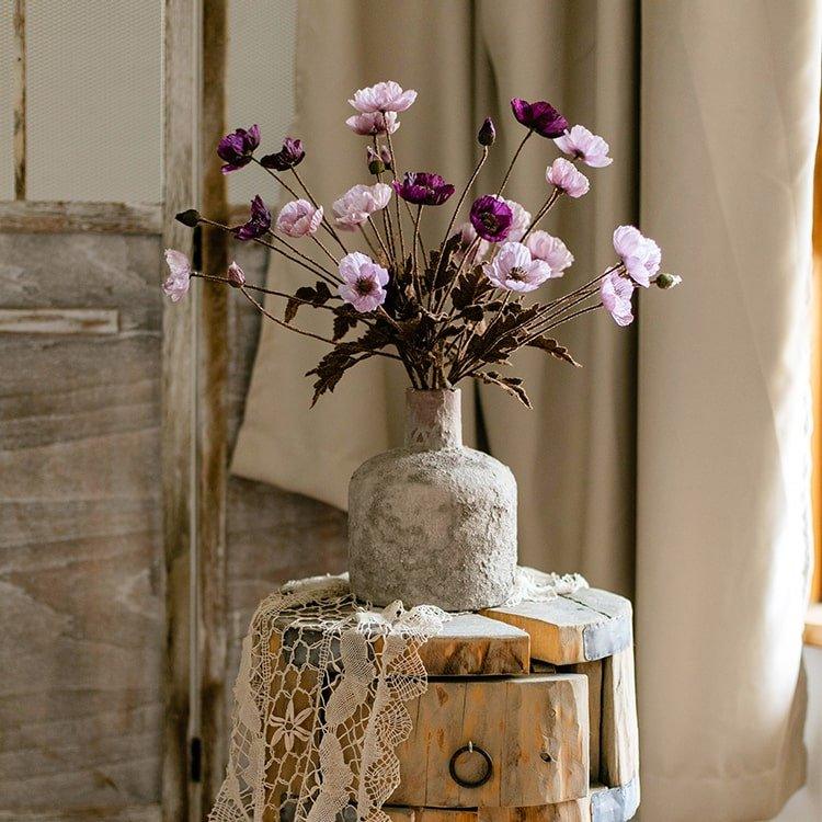 Faux Silk Rustic Poppy Flower Stem in Purple 23