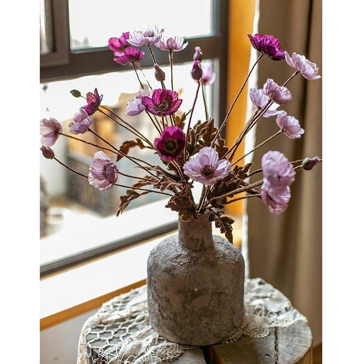 Faux Silk Rustic Poppy Flower Stem in Purple 23