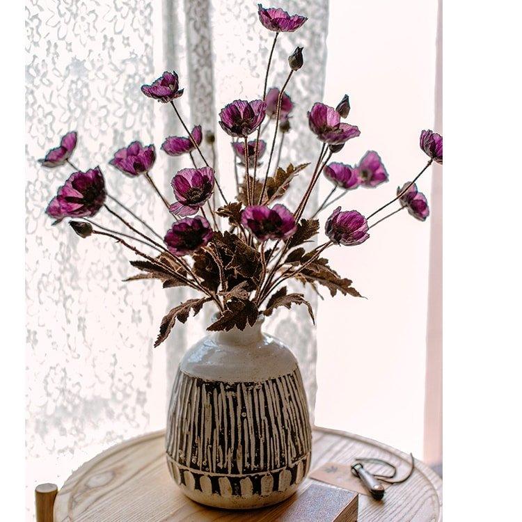 Faux Silk Rustic Poppy Flower Stem in Purple 23
