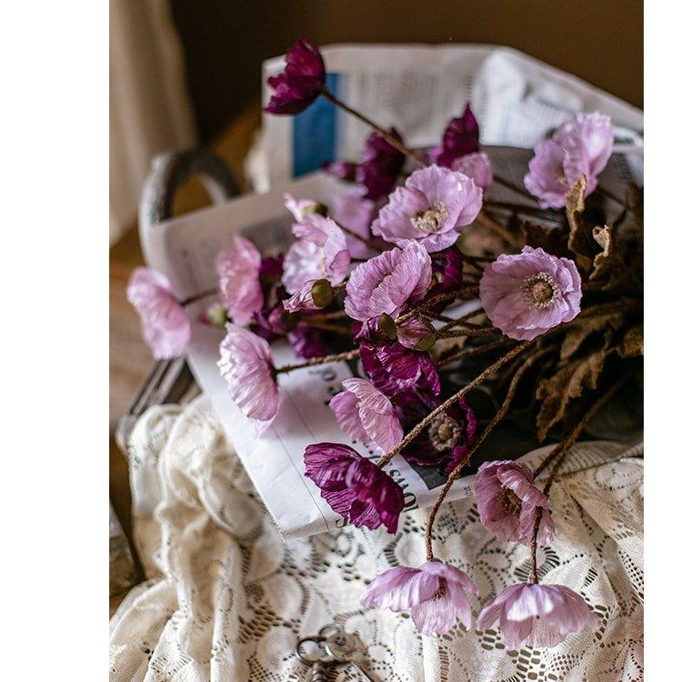 Faux Silk Rustic Poppy Flower Stem in Purple 23