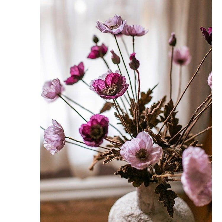 Faux Silk Rustic Poppy Flower Stem in Purple 23