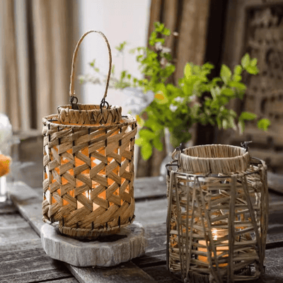 Rustic Seagrass Handwoven Candle Lantern