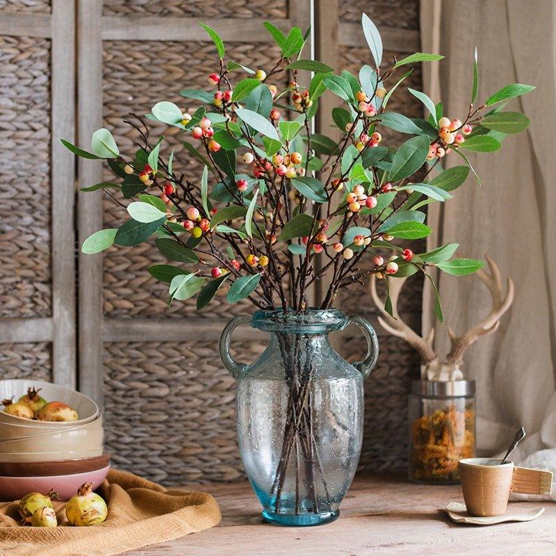 Artificial Fruit Snow Berry Leaf Stem 28