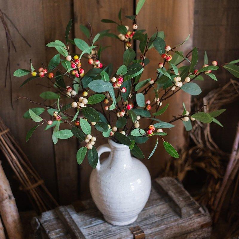 Artificial Fruit Snow Berry Leaf Stem 28