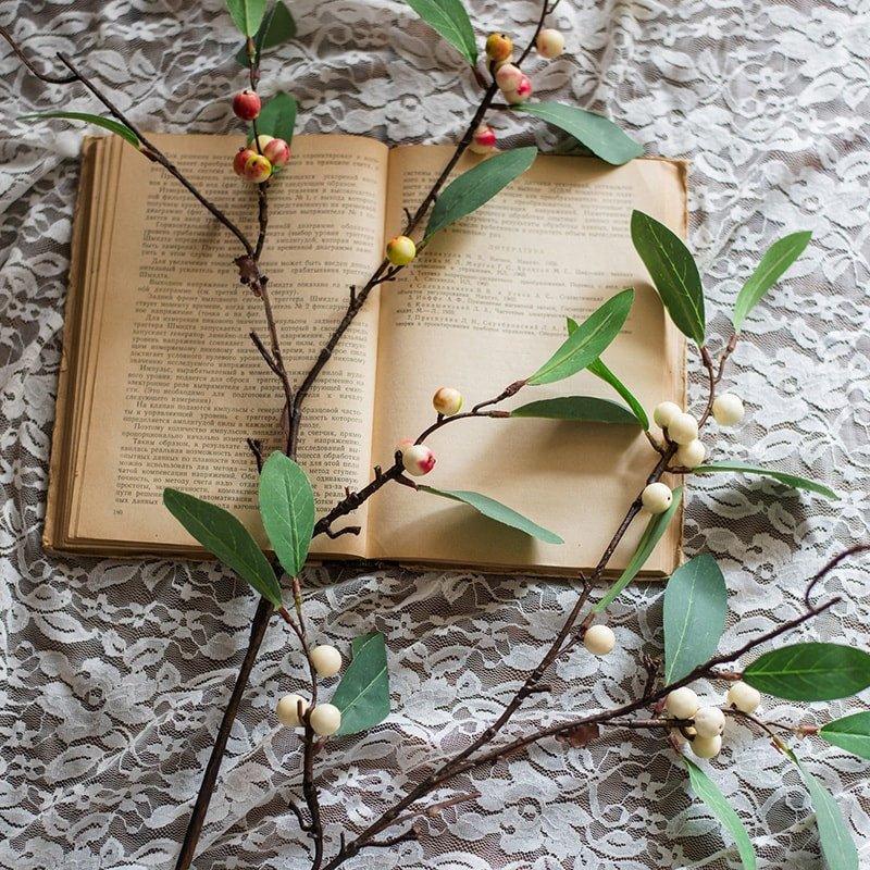 Artificial Fruit Snow Berry Leaf Stem 28