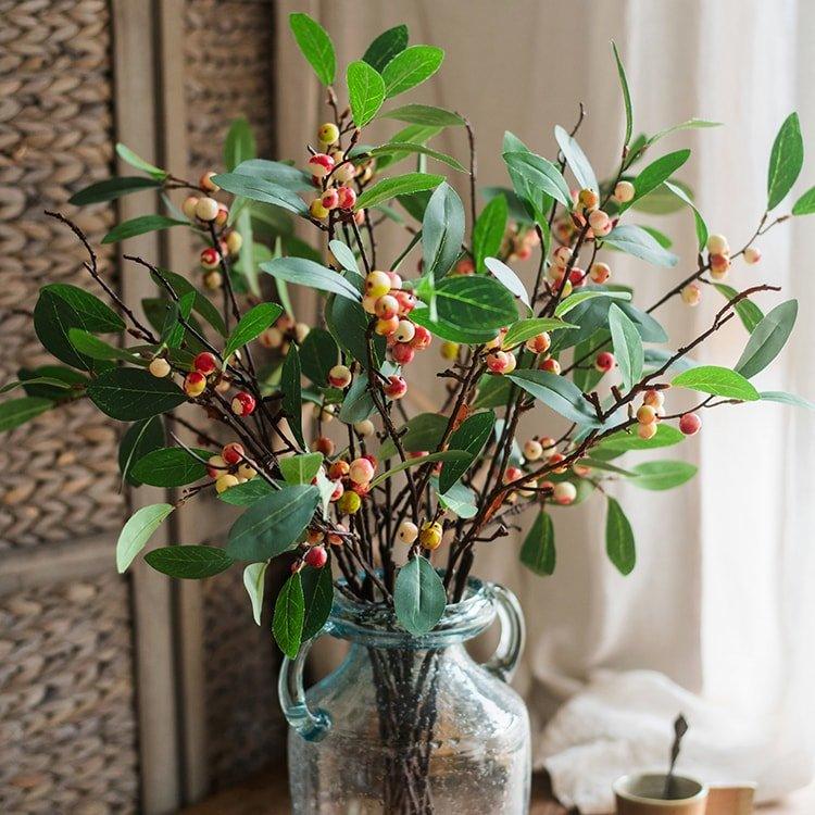 Artificial Fruit Snow Berry Leaf Stem 28