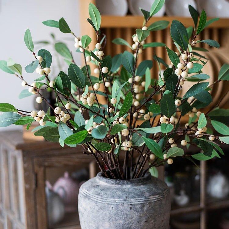 Artificial Fruit Snow Berry Leaf Stem 28