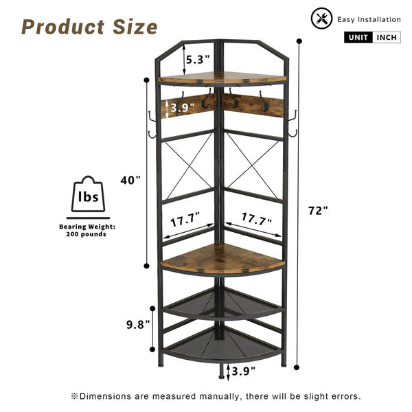 Industrial Metal/Wood Corner Hall Tree Shoe Storage Bench Coat Rack