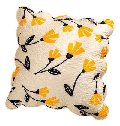 DaDa Bedding Yellow Fleur Floral Golden Orange Ivory Cream Scalloped Euro Pillow Sham Cover, 26