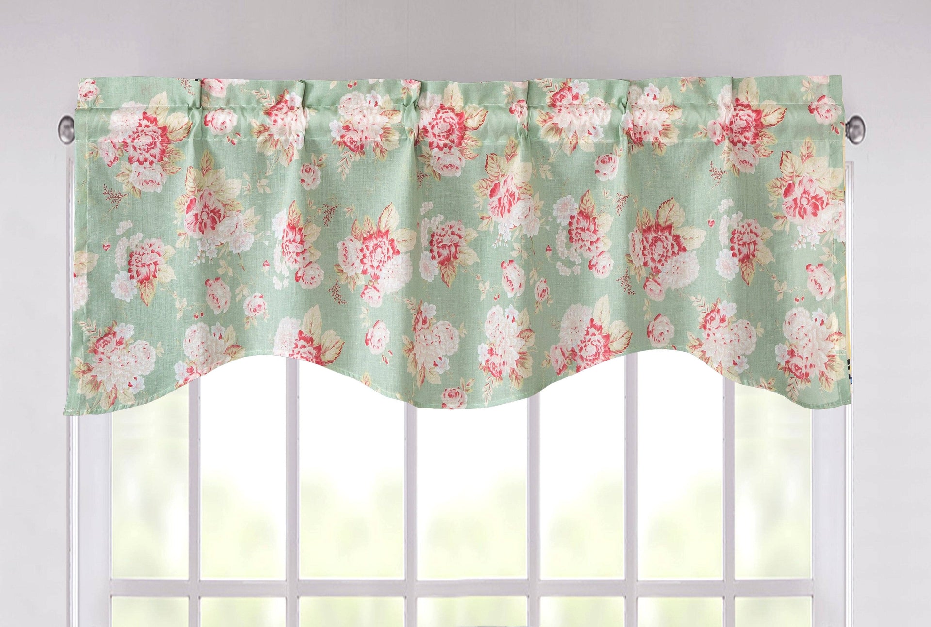 DaDa Bedding Hint of Mint Floral Pastel Roses Cottage Window Curtain Valance - 18