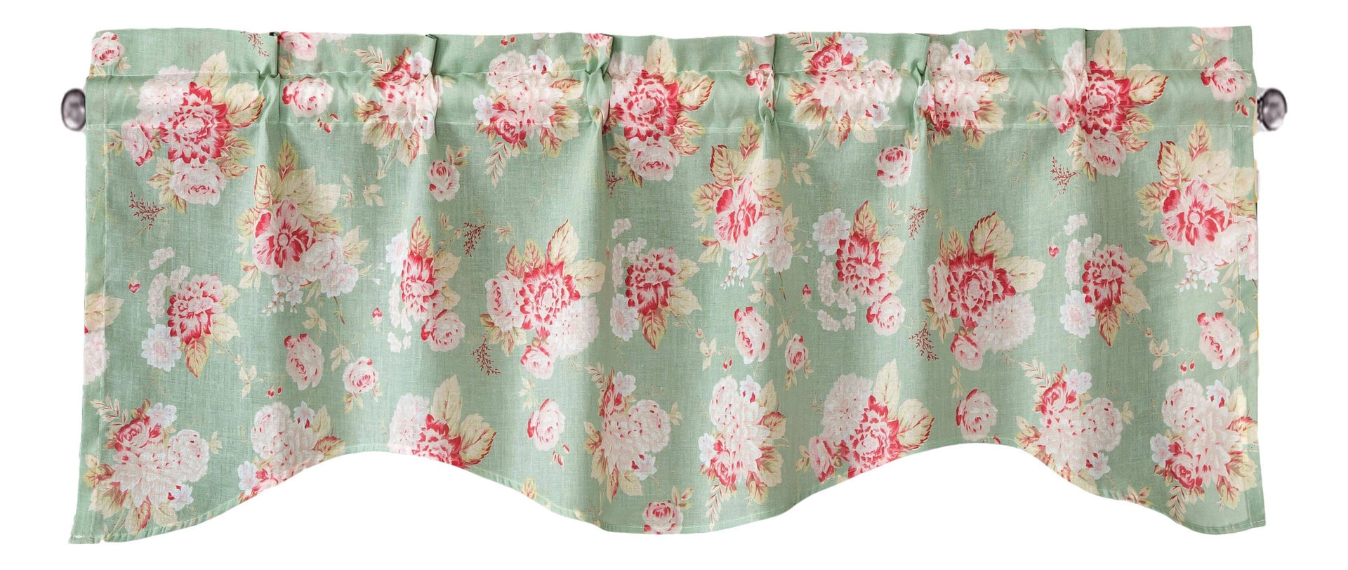 DaDa Bedding Hint of Mint Floral Pastel Roses Cottage Window Curtain Valance - 18