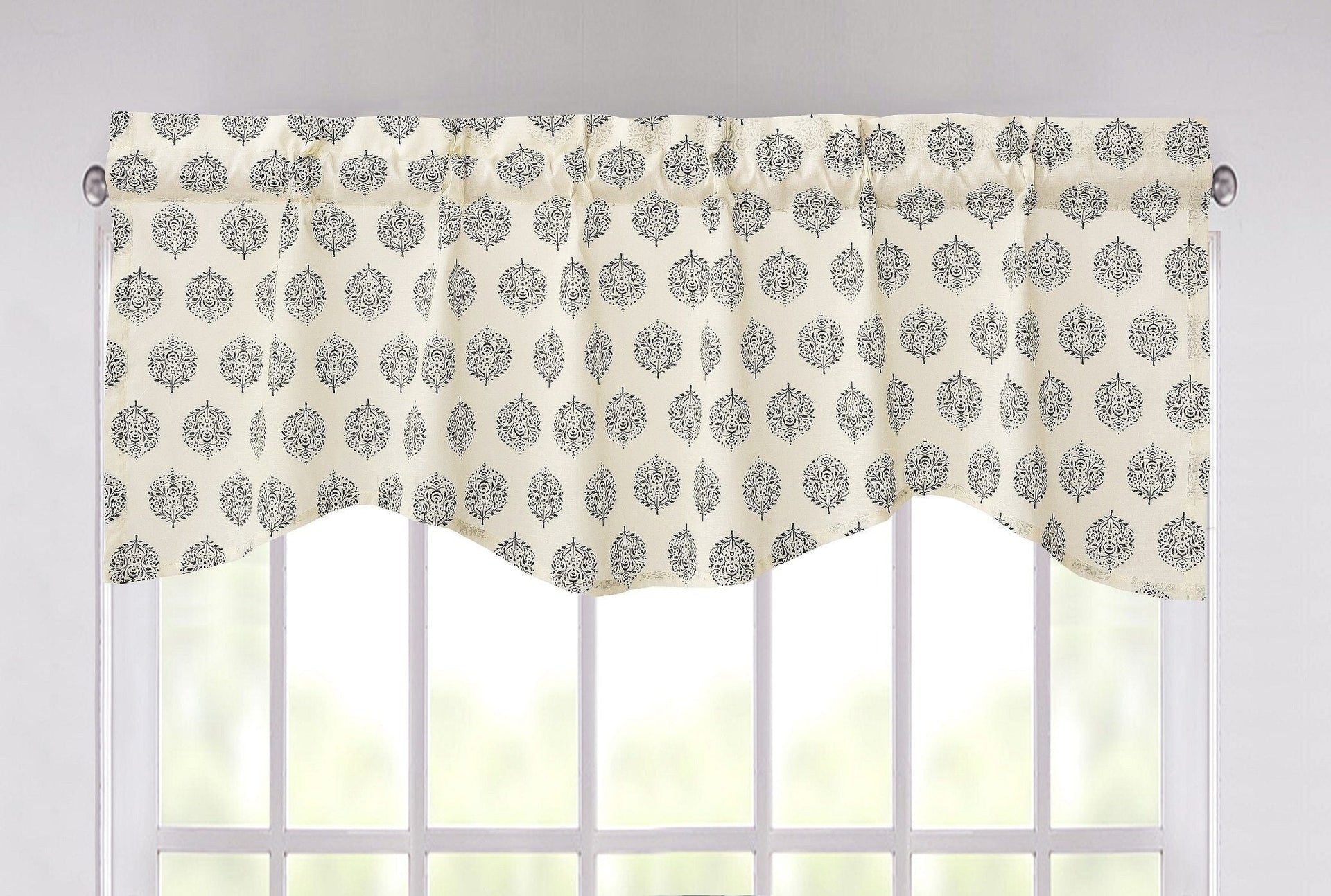 DaDa Bedding Ivory Blue Elegance Mini Medallions Floral Window Curtain Valance - 18