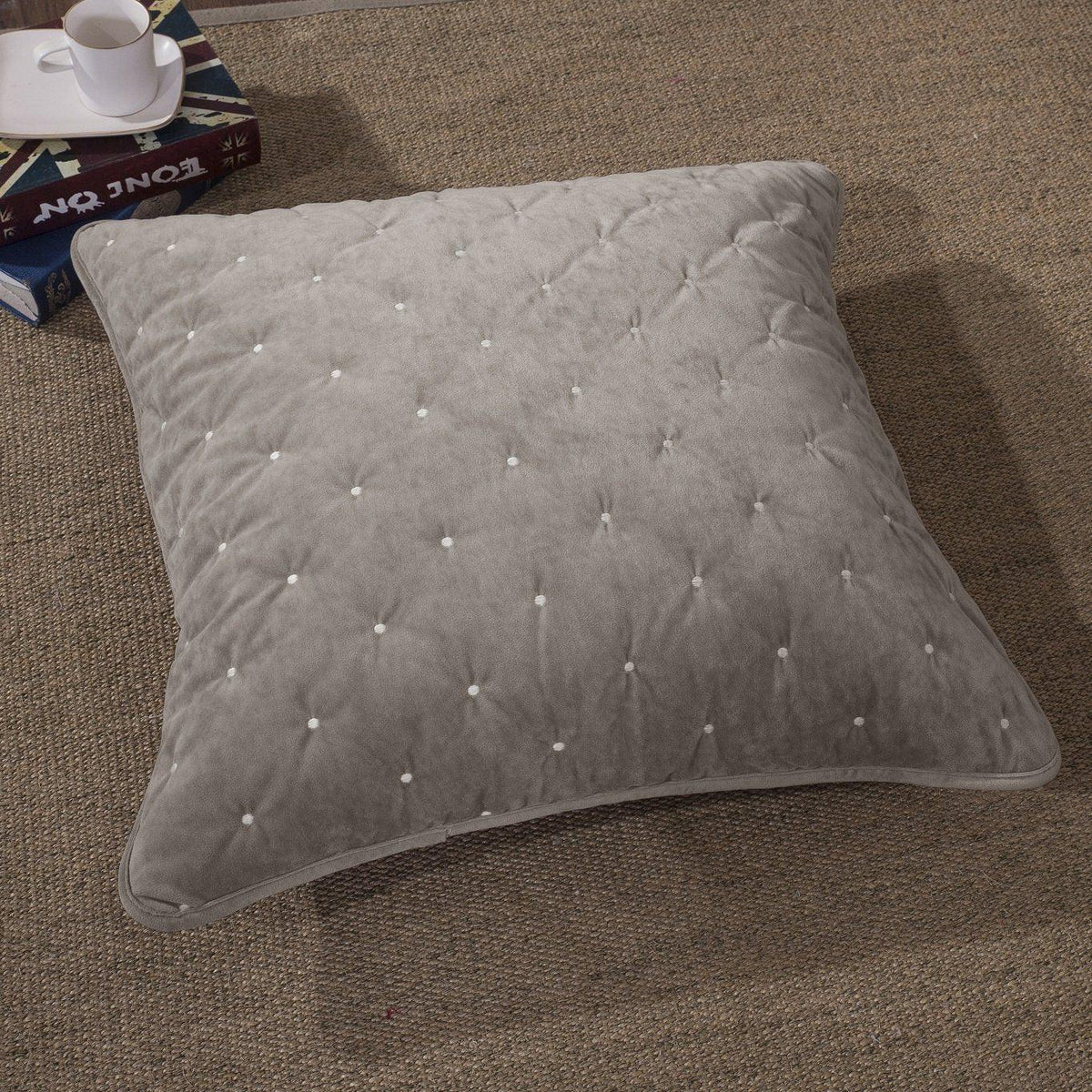 Tache Velvet Dreams Sand Taupe Beige Plush Diamond Tufted Cushion Covers / Euro Sham (JHW-853B)