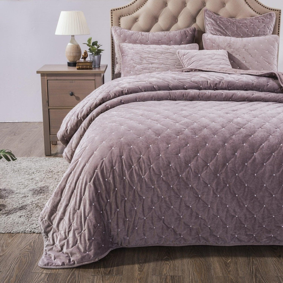 Tache Plush Dreams Purple Mauve Tufted Velvet Quilt Set (JHW-853P)