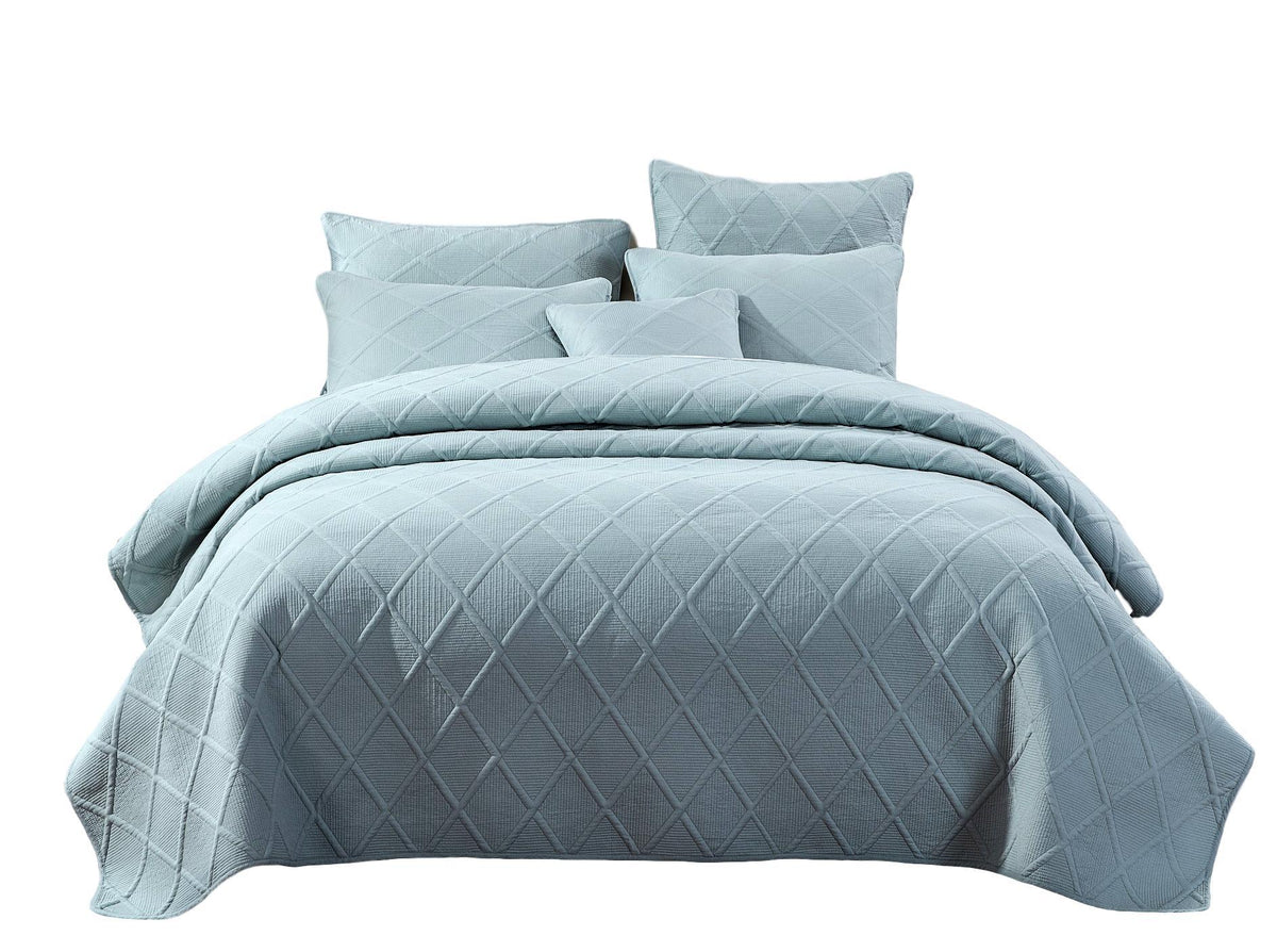 Tache Soothing Pastel Seafoam Blue Diamond Stitch Cotton Quilt Set (JHW-856)