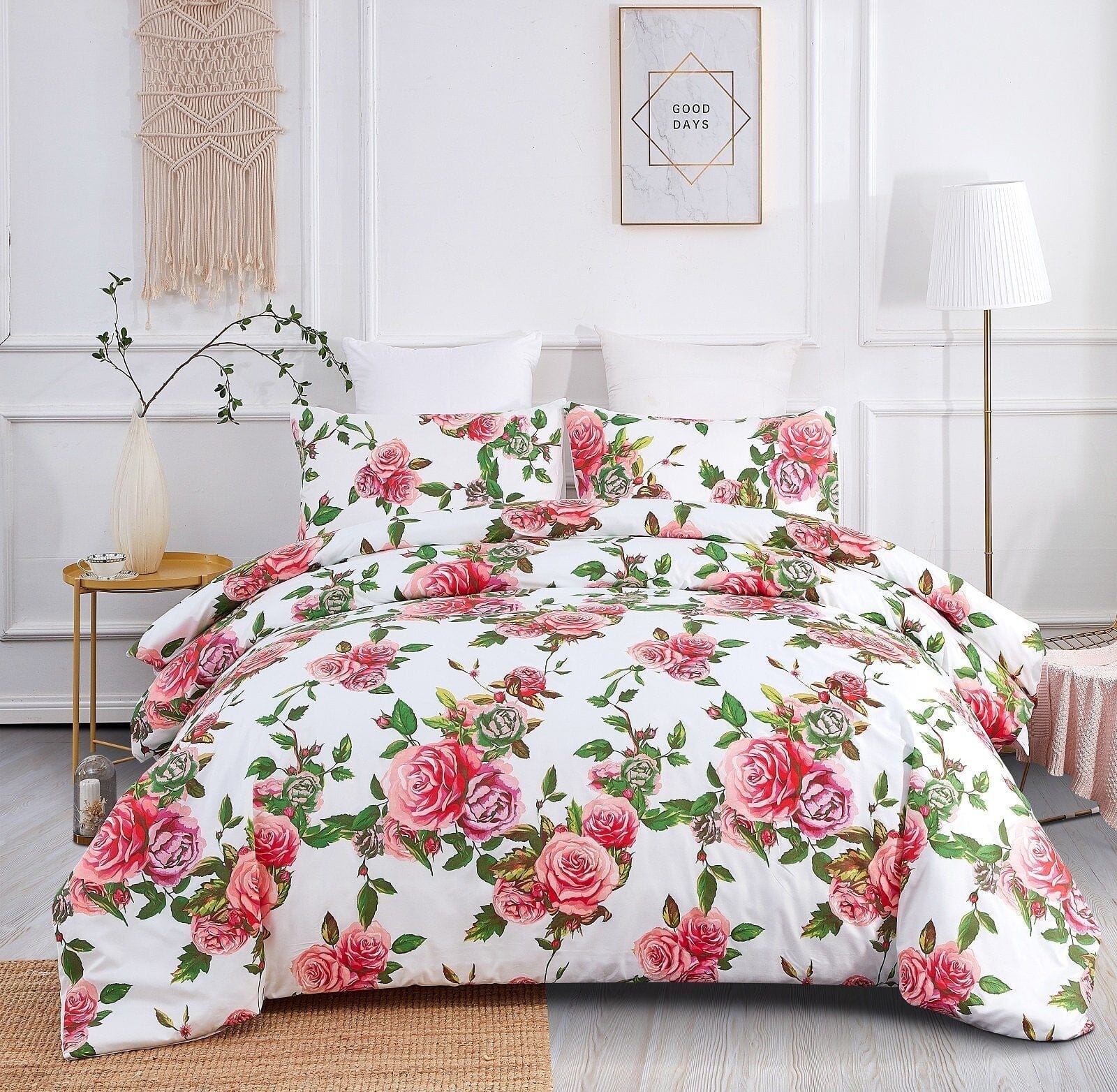 DaDa Bedding Romantic Roses Lovely Spring Pink Floral Duvet Cover Set w/ Pillow Cases (JHW-879)