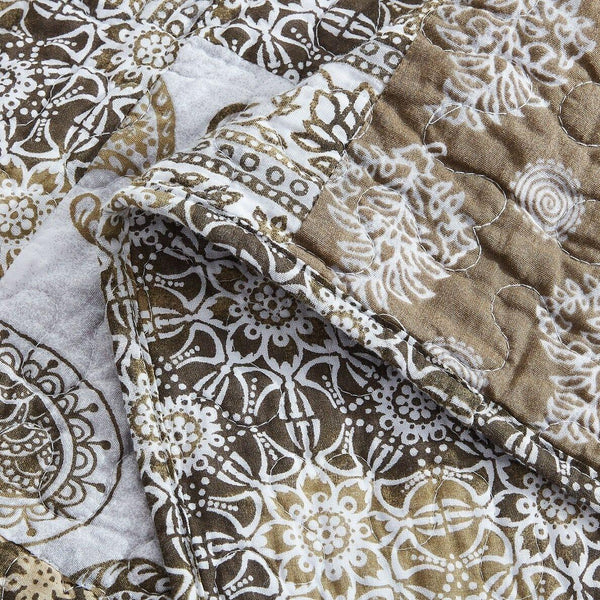 DaDalogy Bedding Bed in a Bag Bundle Set - Bohemian Paisley Dreams Floral Olive Brown Patchwork Bedspread Set (JHW885)