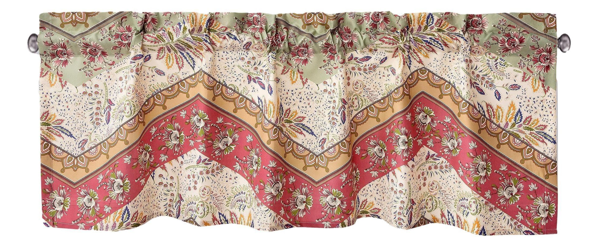 DaDa Bedding Rustic Cranberry Sage Chevron Floral Window Curtain Valance - 18