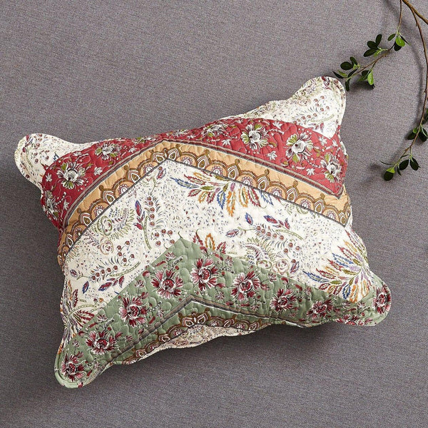 DaDa Bedding Rustic Bohemian Cranberry Sage Chevron Floral Bedspread Set (JHW-924)