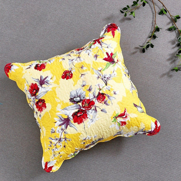 DaDa Bedding Sunshine Yellow Hummingbirds Floral Scalloped Euro Pillow Sham Cover, 26