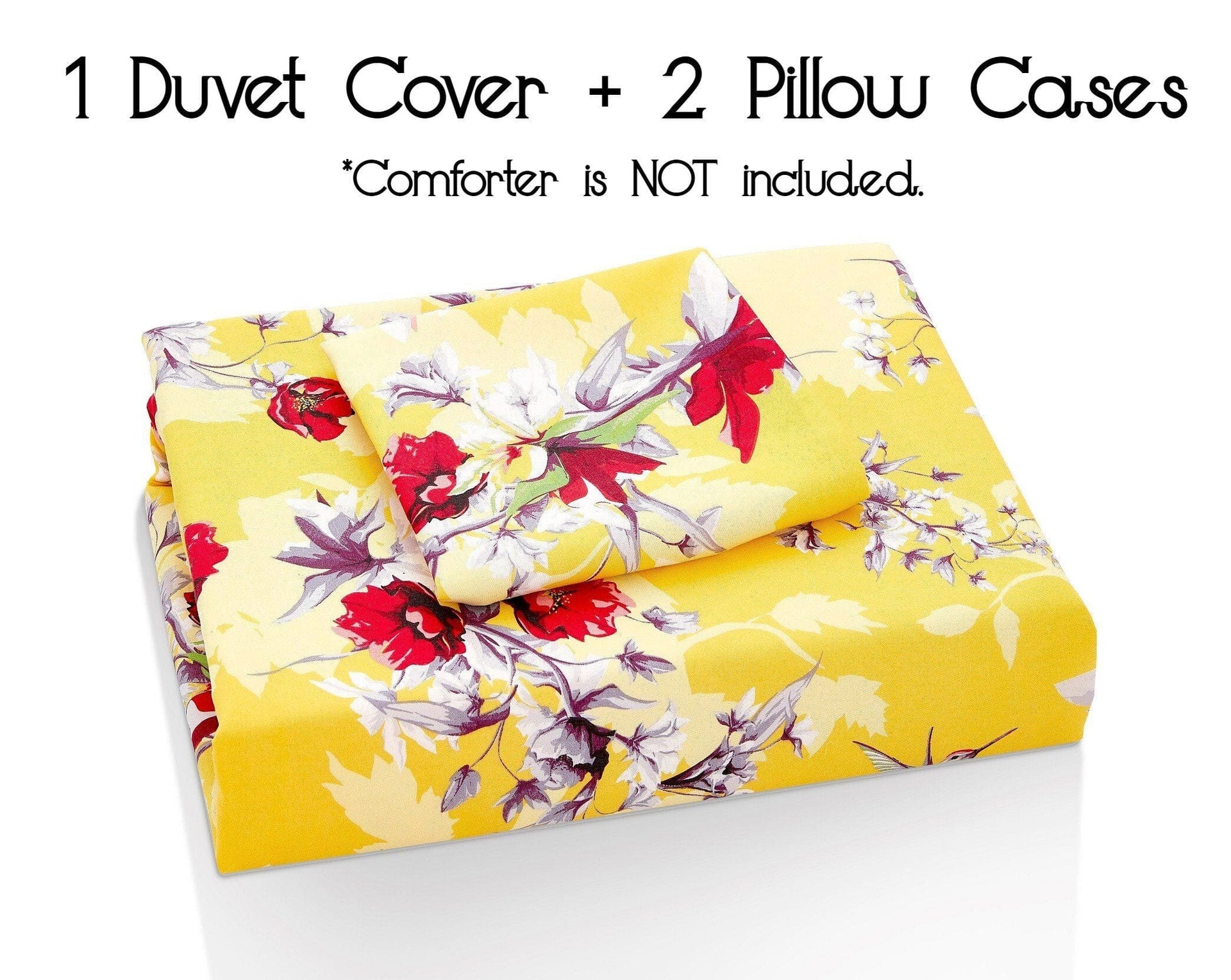 DaDa Bedding Sunshine Yellow Hummingbirds Floral Duvet Cover Set w/ Pillow Cases (JHW-925)