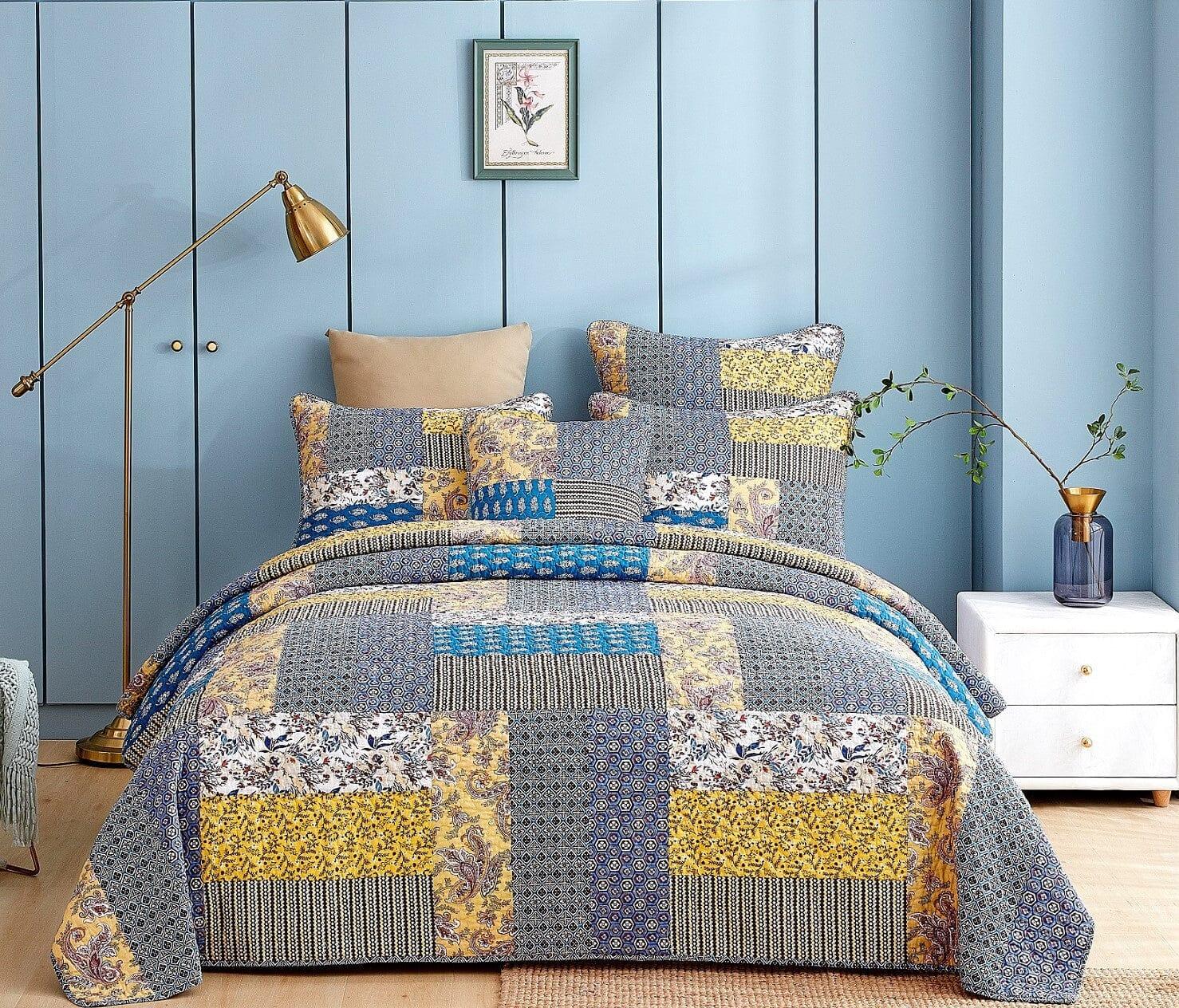 DaDa Bedding Honey Cove Garden Floral Paisley Cottage Patchwork Bedspread Set (JHW-957)