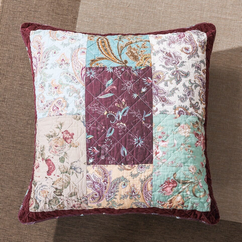 DaDa Bedding Patchwork Burgundy Red Velvet Floral Euro Pillow Cover, 26