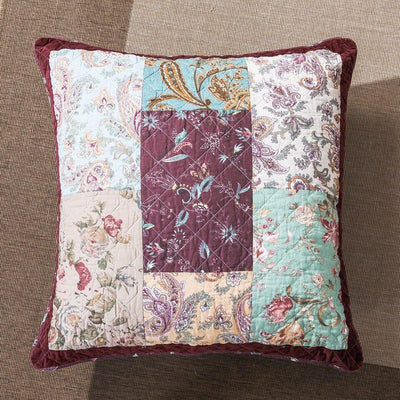 DaDa Bedding Patchwork Burgundy Red Velvet Floral Euro Pillow Cover, 26