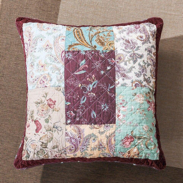 DaDa Bedding Patchwork Burgundy Red Velvet Floral Euro Pillow Cover, 26