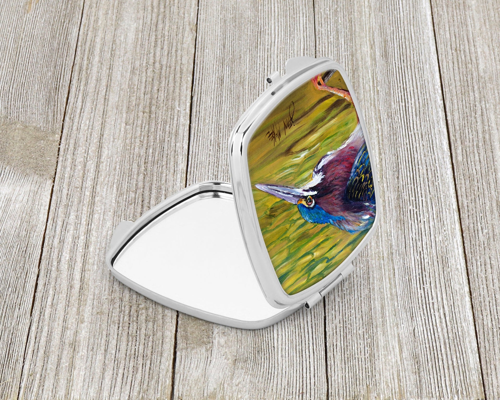 Green Heron Compact Mirror – Stylish Purse Mirror with Artistic Covers JMK1226SCM