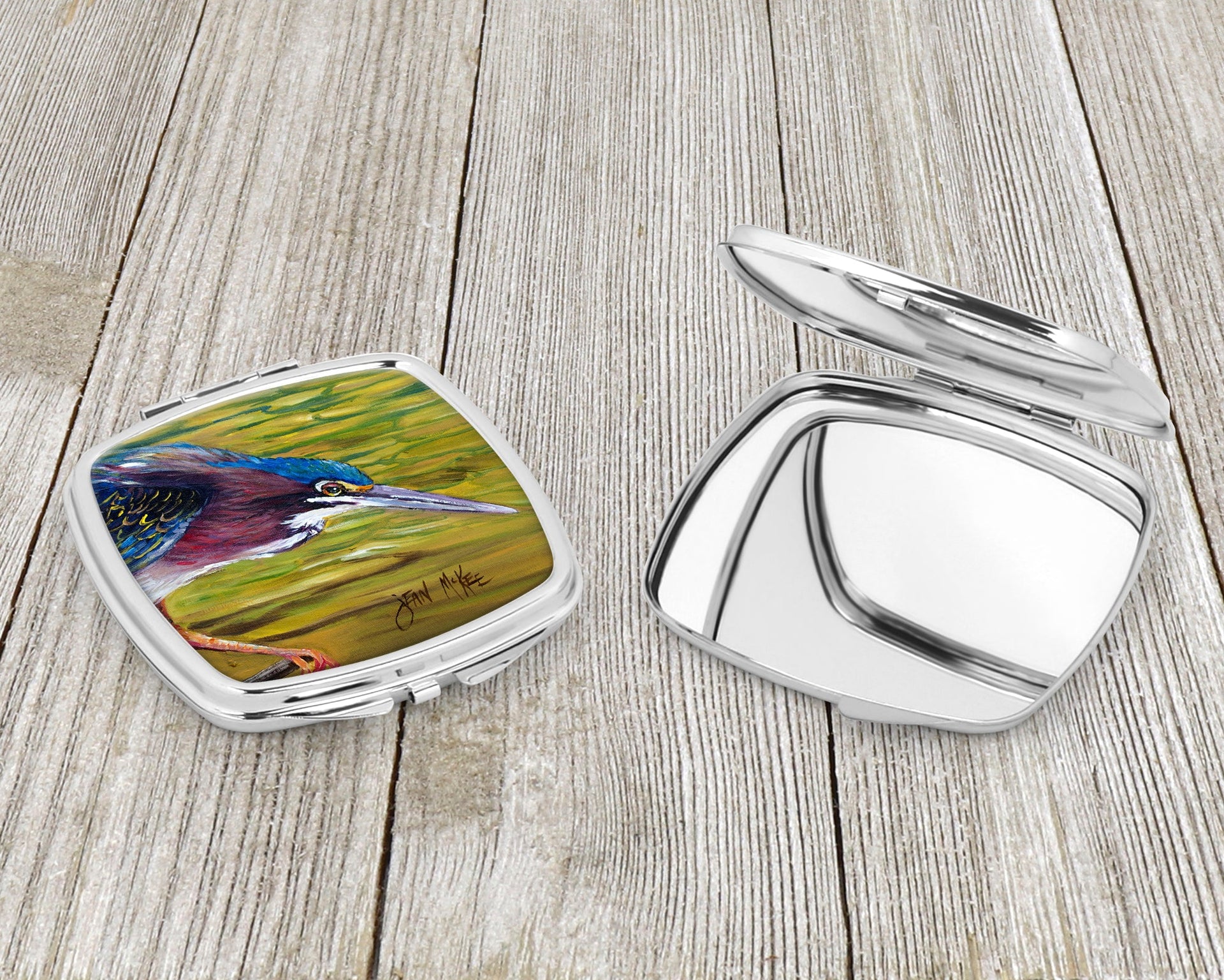 Green Heron Compact Mirror – Stylish Purse Mirror with Artistic Covers JMK1226SCM