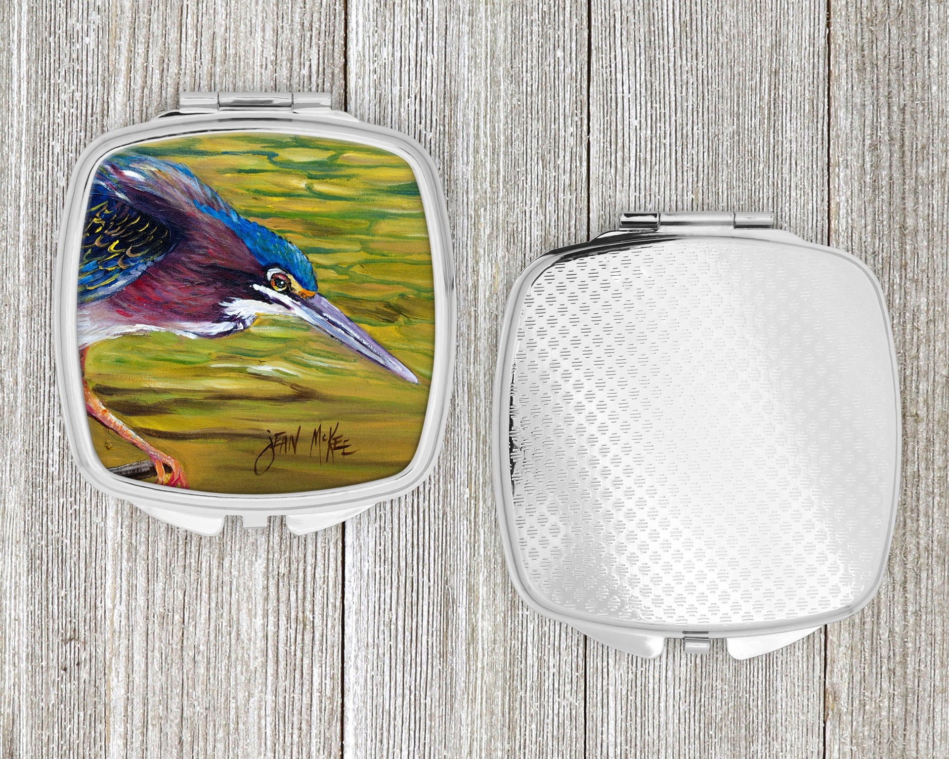 Green Heron Compact Mirror – Stylish Purse Mirror with Artistic Covers JMK1226SCM