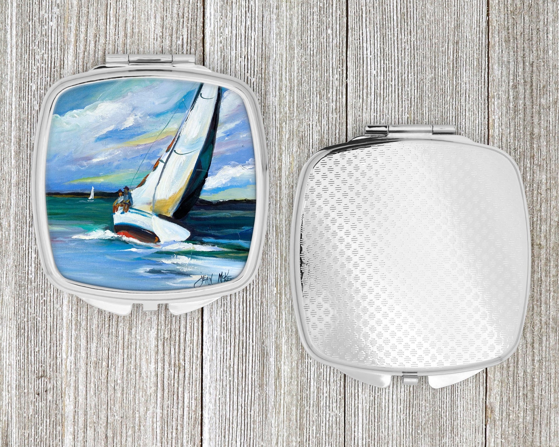 Two and a Sailboat Compact Mirror – Stylish Purse Mirror with Artistic Covers JMK1232SCM
