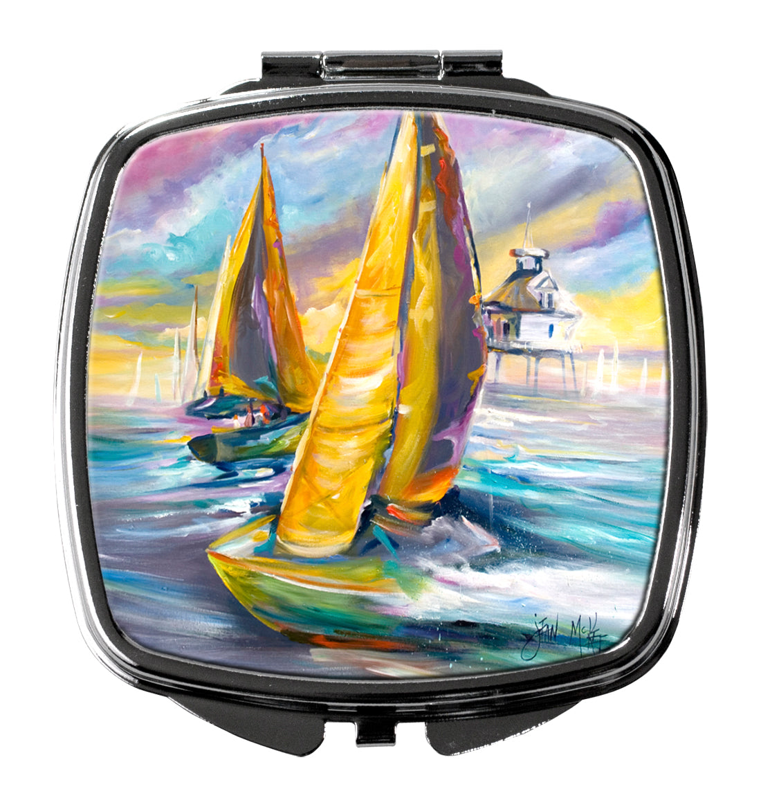 Middle Bay Lighthouse Sailboats Compact Mirror – Stylish Purse Mirror with Artistic Covers JMK1234SCM