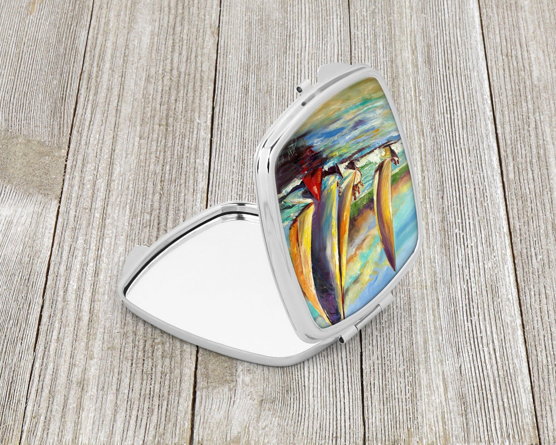 Knost Reggata Sailboats Compact Mirror – Stylish Purse Mirror with Artistic Covers JMK1236SCM