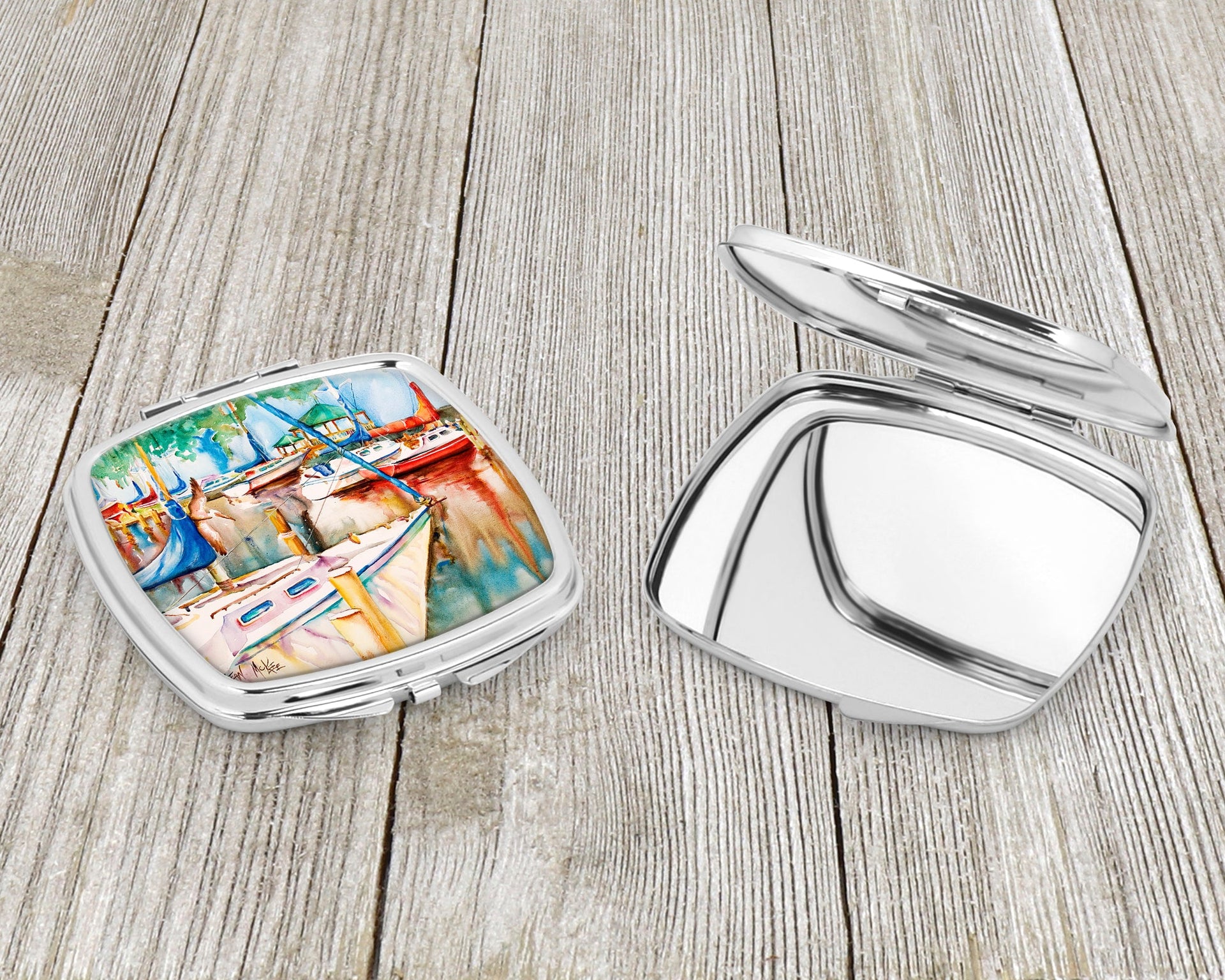 Gazebo and Sailboats Compact Mirror – Stylish Purse Mirror with Artistic Covers JMK1239SCM