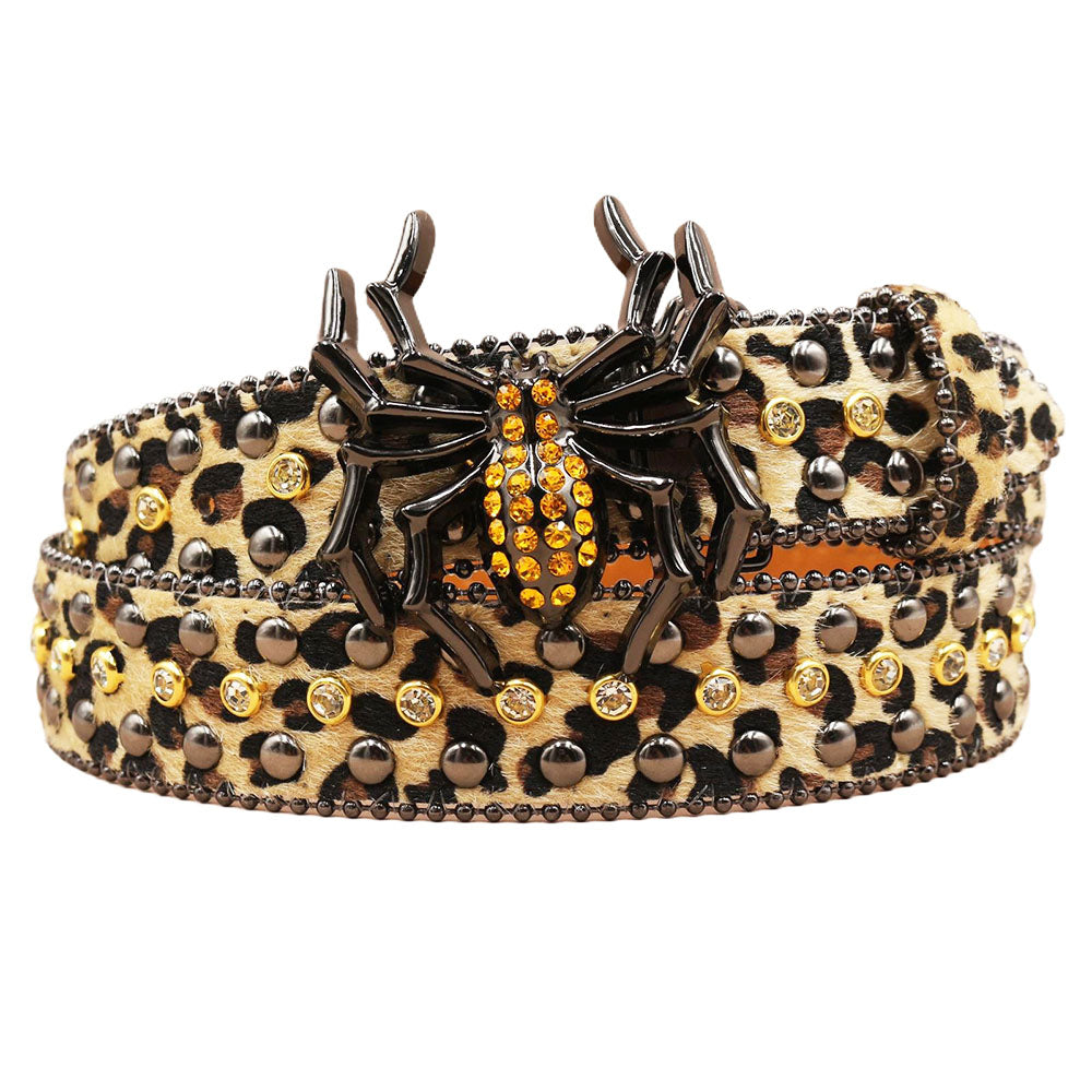 Spider Buckle Western Leopard Belt – Studded Zoo Print Fashion Belt
