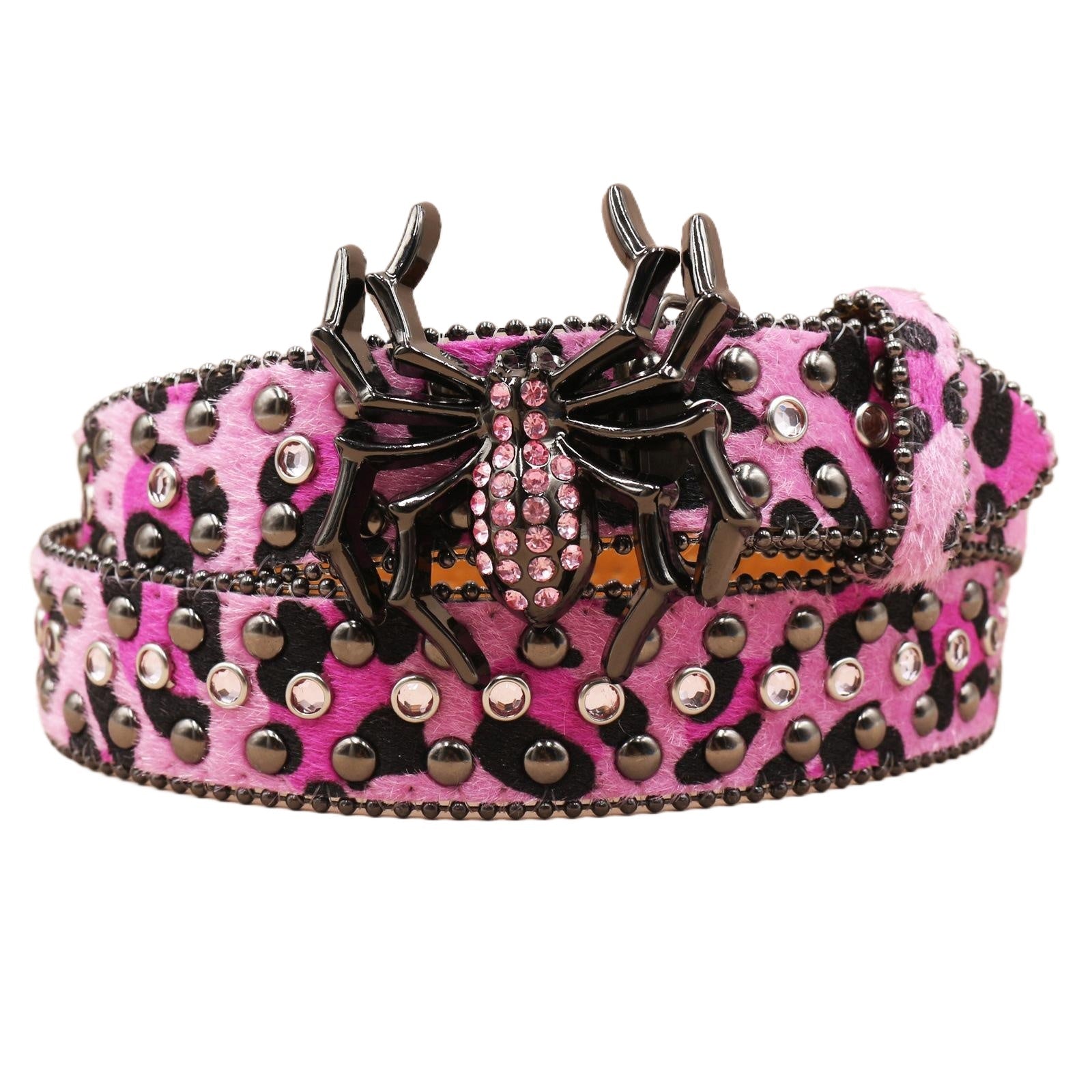 Spider Buckle Western Leopard Belt – Studded Zoo Print Fashion Belt