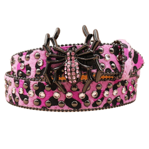Spider Buckle Western Leopard Belt – Studded Zoo Print Fashion Belt