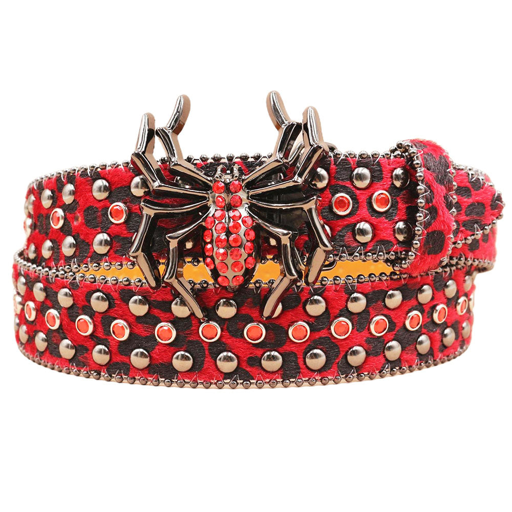 Spider Buckle Western Leopard Belt – Studded Zoo Print Fashion Belt