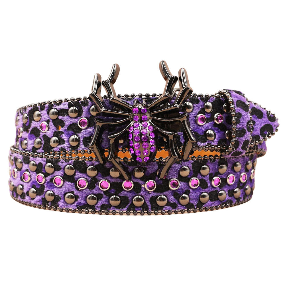 Spider Buckle Western Leopard Belt – Studded Zoo Print Fashion Belt