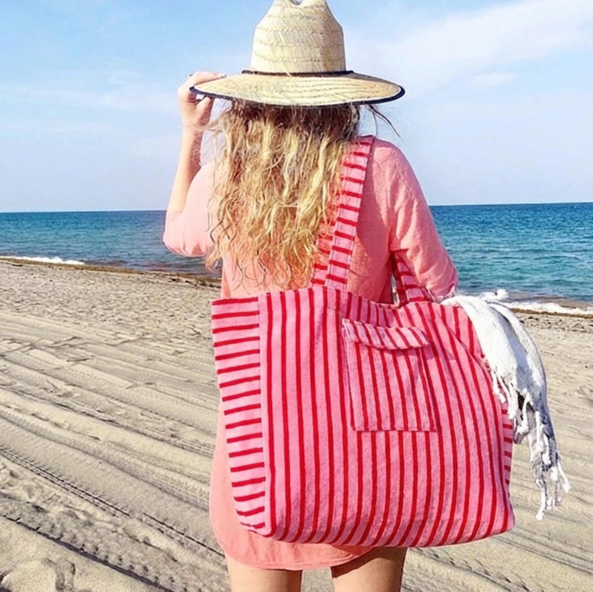 Jumbo Terry Cloth Carryall Striped Beach Bag
