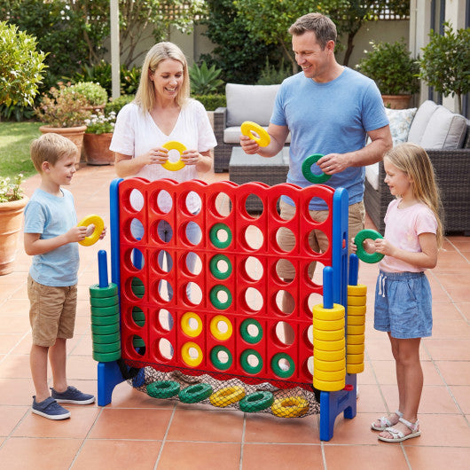 Jumbo 4 in a Row Game Set with 42 Chess Pieces 4-to-Score Giant Game Set-Red