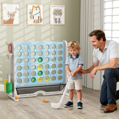 Jumbo 4-to-Score Game with Ring-toss and Basketball Hoop-Light Blue