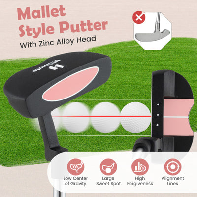 Junior Mallet Putter Individual Gold Club for Kids Ages 11-14-Pink