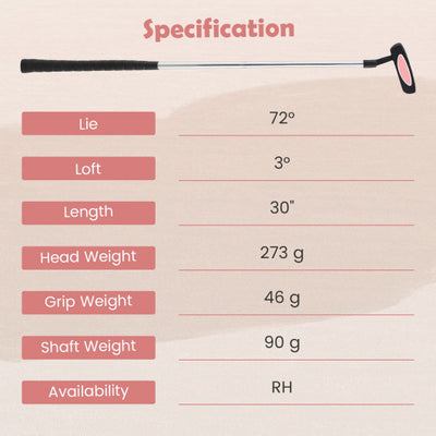 Junior Mallet Putter Individual Gold Club for Kids Ages 11-14-Pink