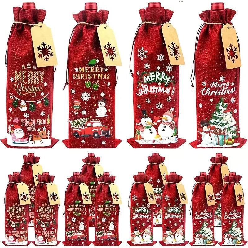 Jute Christmas Wine Bags with Gift Cards & Rope